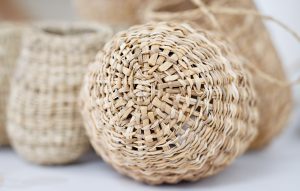 Close up of woven baskets by Sandra Scott