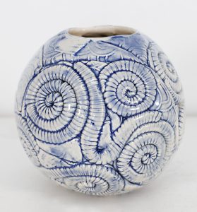 Ceramic Sphere in blue and white by Michelle Yeatman